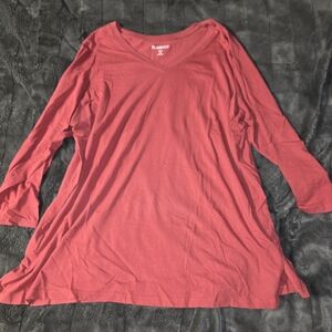 Roaman's Women's V-Neck 3/4 Sleeve Tunic Top - Coral Pink